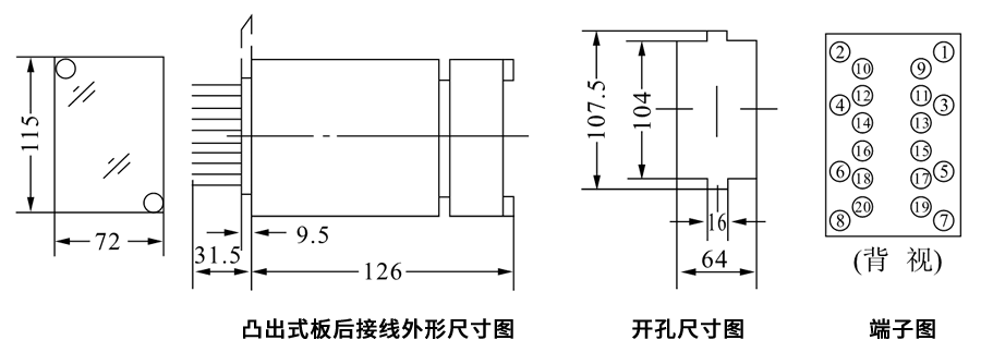 JZJ-062凸出式板后接线安装尺寸图